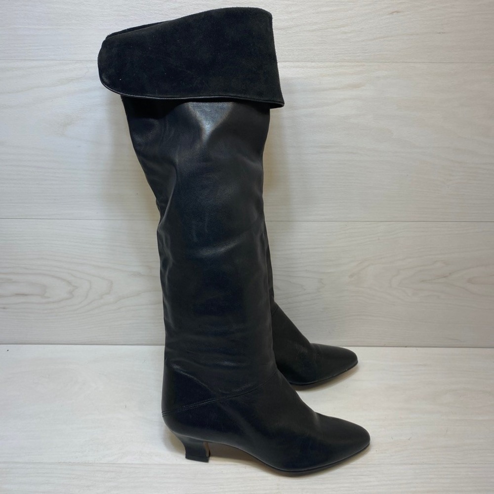 Enzo Angiolini Womens 8M Tall Boots Y-Honor Black Leather Suede Over The Knee